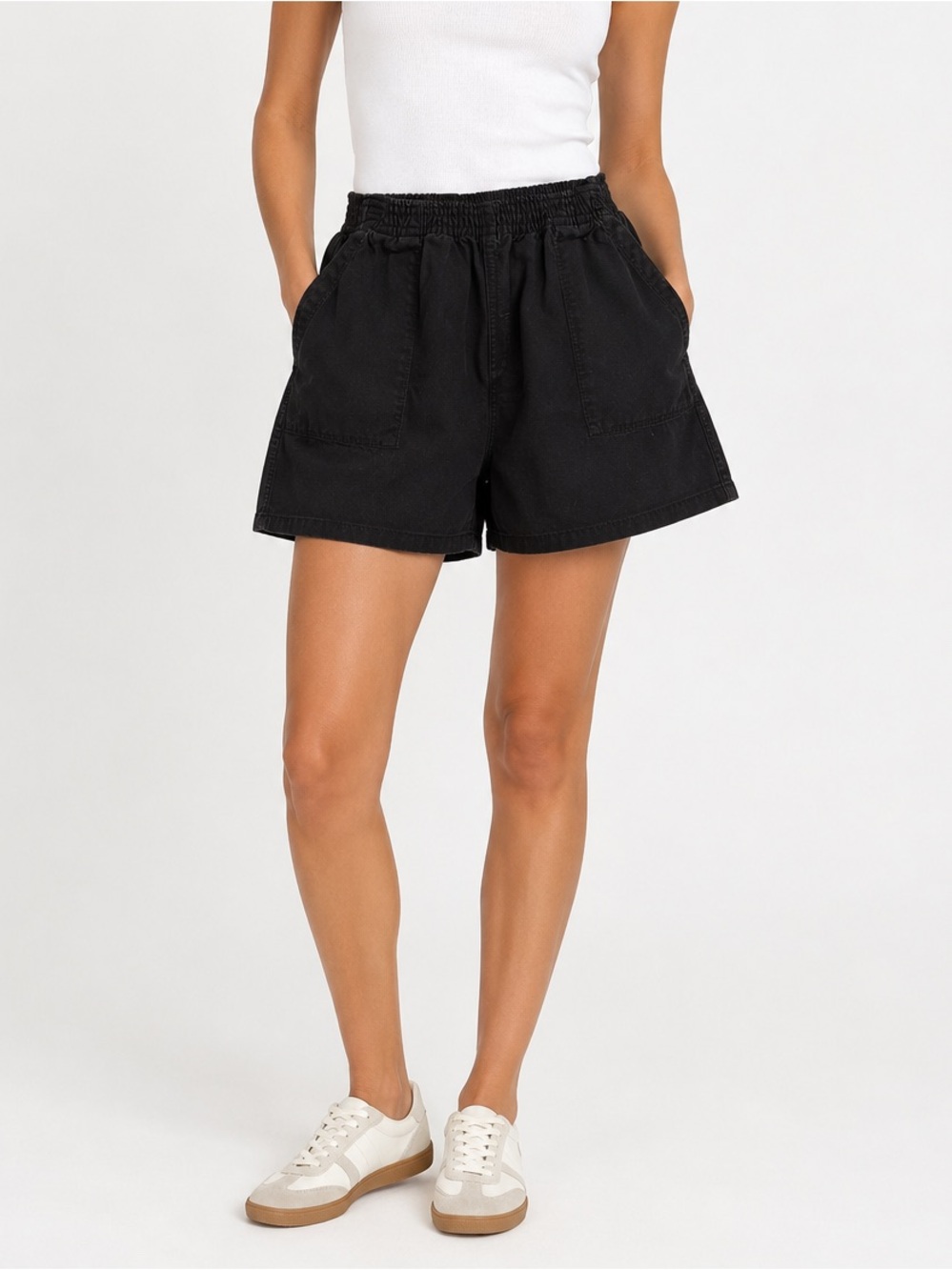 EUC Hey Gang Denim Elastic Waist Shorts in Black size S